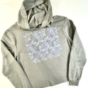 Rolling Stones Raw Hem Grey Pullover Hoodie Small